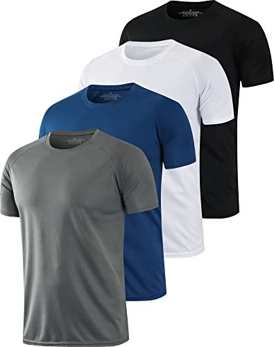 HOPLYNN 4er Mesh Funktionsshirt Herren Laufshirt Kurzarm Männer Schnelltrocknend Atmungsaktiv Sport Shirt Sportshirt Trainingsshirt Weiß Schwarz Grau Navy - XXL