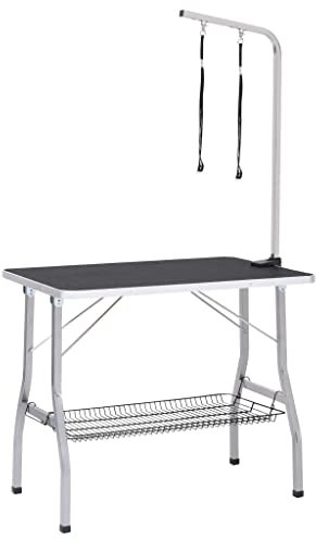 vidaXL Verstellbarer Trimmtisch für Hunde mit 2 Schlaufen und Korb