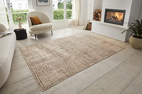 Hanse Home Sole Teppich Wohnzimmer – Kurzflor Modern Abstrakt Meliert Used Look im Vintage Stil, ÖKO-TEX Wohnzimmerteppich für Esszimmer, Kinderzimmer, Jugendzimmer, Flur – Creme Braun, 160x235cm