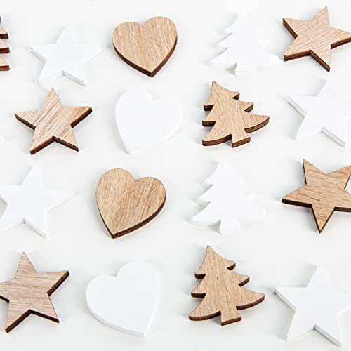 Logbuch-Verlag Decorazione da Tavolo 24 Pezzi a Forma di Stella Cuore Albero Natale Mix Bianco Marrone Chiaro Decorare tavoli Fai da Te bricolage Avvento Decorazioni Natalizie Set Legno