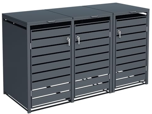 ESTEXO Mülltonnenbox Mülltonnenverkleidung mit Deckel Aufbewahrungsbox Müllbox Anthrazit (3 Türen)