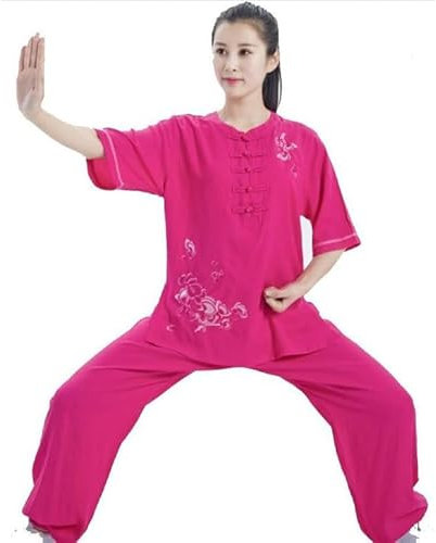 FloAPa Damen Tai Chi Uniform Hemd Traditionelle Chinesische Kleidung Wushu Wing Chun Anzug Wushu Taijiquan Sportmantel Anzug Leichte Anzüge für Meditation und Qigong 004, XXL