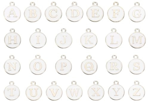 QUARKZMAN Bokstav A-Z emalj bokstavsberlock smycke emalj initialer berlock guld vit för smyckestillverkning, armband, hantverk, förpackning med 78 stycken, Legerat stål