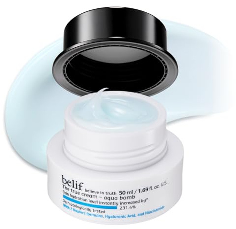 belif Aqua Bomb – Daily Niacinamide Hydrating Moisturizer, Lightweight Plumping Facial Cream with Hyaluronic Acid & Squalane, Cooling Effect, Anti-Aging, Korean Skincare, 1.68 fl oz (50ml)