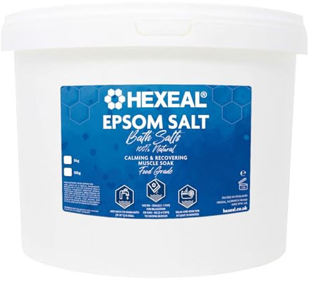 Hexeal Epsom Salt 100% Natural 10kg – 10kg Bucket of Food Grade Magnesium Sulphate for Bathing, Gardening & Household Use – Suitable for Personal Care, Soil Enrichment, and More