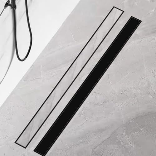 Finmrys Duschrinne 70cm Schwarz Matt Befliesbar Extra Flach Edelstahl komplettset duschabfluss bodenablauf 360 Grad Siphon mit Geruchsstop und Haarsieb Größen 30cm -120cm