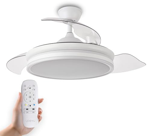 YOEVU ESPARTAN MINI - Ventilador de techo con luz led | Motor DC | Compatible con ALEXA | Aspas retractiles, 3 tonalidades | 6 velocidades | Función verano-invierno (ESPARTAN MINI)