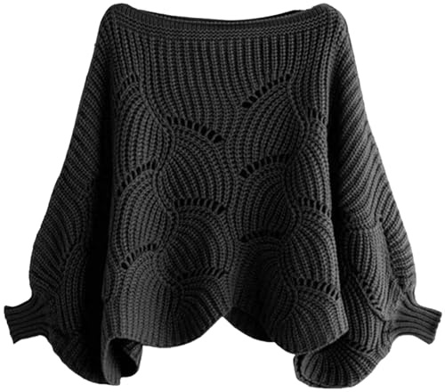 Csafyrt Sweater Scarf with Sleeves Warm Pullover Knitted Shawl Hollow Bat Sleeve Poncho Sweater Chunky Winter Women Sleeve Wrap Scarf Black