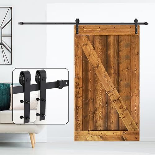 Kit de herrajes para puerta corredera de granero individual de 300 cm, kit de herrajes para puerta corredera de granero, kits de puerta corredera para uso en interiores y exteriores