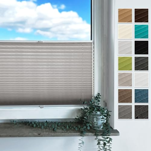 Rollmayer Plissee mit Bohren Faltrollo zum Anschrauben für Fenster und Tür Sichtschutz & Sonnenschutz Lichtdurchlässiges Plisseerollo (Binco Grau B25cm x H130cm)