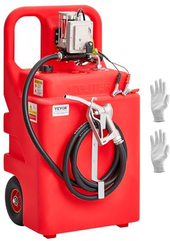 VEVOR Bidon d'Essence Diesel sur Roues, 121 L, Réservoir de Carburant, Pompe Transfert Carburant Électrique 12 V CC 56,7 L/min, Tuyau de Distribution 4 m, Buse Alliage Alu, pour Bateaux à Moteur, VTT