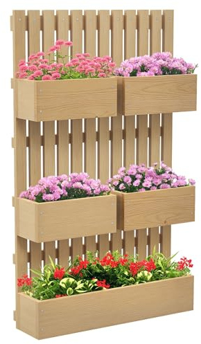 Outsunny Hochbeet Holz, verstellbar Pflanzbeet mit Rankgitter Frühbeet Gartenbeet Blumenkasten Pflanzkasten 60x16x100cm für Garten Balkon, Gartenspalier für Blumen, Kletterpflanzen, Gemüse Kräuter