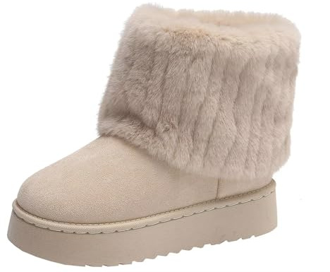 SincereWay Femmes Fausse Fourrure Mi-Vellet Bottes De Neige Bottes D’Hiver En Daim Chaud Avec Doublure En Fourrure Et Semelle Antidérapante