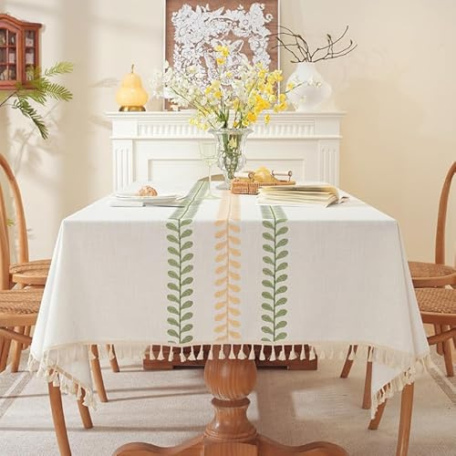 Lifetooler Mantel Antimanchas Rectangular Algodón y Lino Impermeable Manteles de Mesa Elegante con Borla para Exterior Jardin,Cocina Decoracion Mesa Comedor(Blanco,140x140cm)