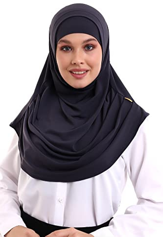 ihvan online, hijab halsdukar för kvinnor, redo att bära, lätt och bekväm huvudsjal, Instant Turban, Jersey, Presewn, marinblå, one size
