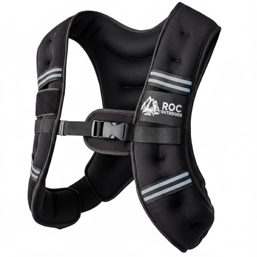 Roc Outdoors Weighted Vest W/ Rub-Free Technology for Woman and Men, 5lb/10lb/15lb/20lb/30lb Weight Vest with Reflective Stripe for Workout, Strength Training, Running, Walking, Fitness, Weight Training, Weight Loss, Weightlifting (Black, 5lb)
