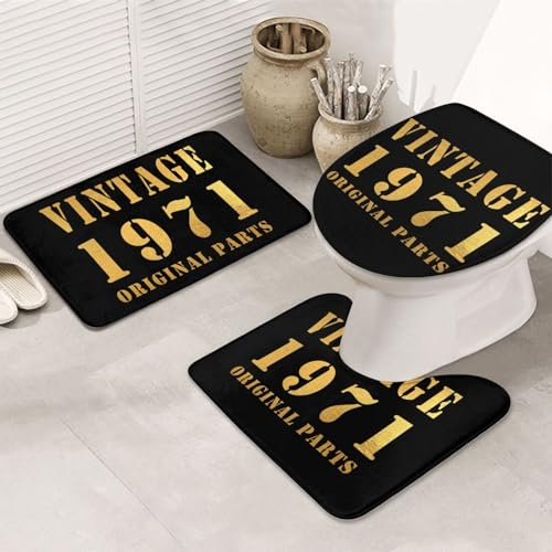 Juego De 3 Alfombrillas De Baño Piezas Originales Vintage De 1971 Alfombra En Forma De U Cómoda Imprimir Alfombras De Cama, para Dormitorio, Cocina, Bathroom