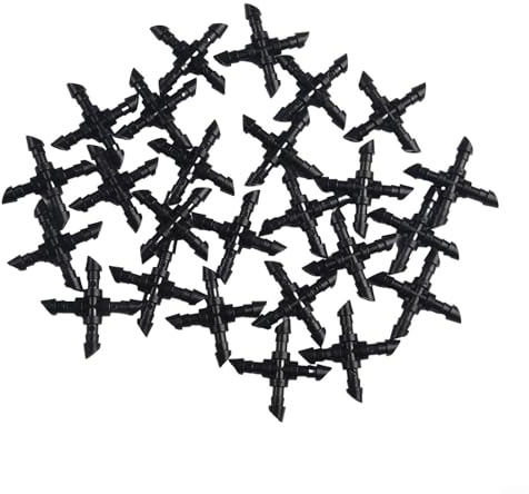 Lot de 25 connecteurs en croix de 4 mm pour irrigation goutte à goutte, connecteurs d'irrigation en polypropylène pour tuyau de 4 x 7 mm, accessoires de jardin pour serre et agriculture