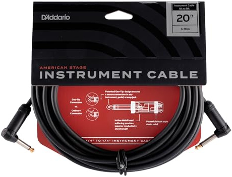 D’Addario Accessories American Stage Guitar Cable - Premium Instrument Cable with ¼ Inch Ends - Guitar Cord Made in the USA - Right Angle Ends - 20 feet