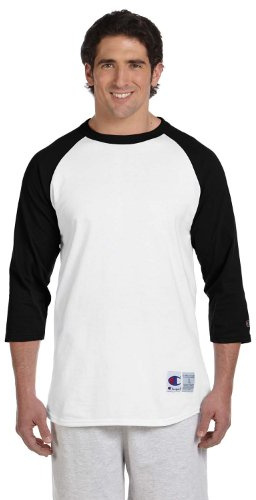 Champion Men's Raglan Baseball T-Shirt, White/Black, Medium