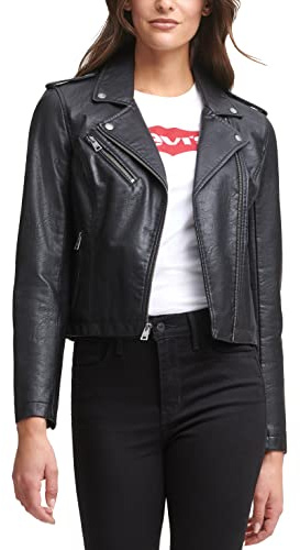 Levi's Women's Faux Leather Classic Motorcycle Jacket (Regular and Plus Sizes), BLACK, Medium