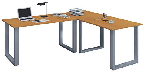 VCM Eckschreibtisch Schreibtisch Computer Winkeltisch Lona Tiefe 50 U Alu Silber 130, 190, Buche