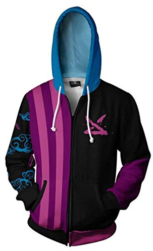 Anime Impression 3D Unisexe Manteau Veste de Transition Legends League Veste à Capuche avec Poches Noir XXL (Tour de Poitrine 116cm)