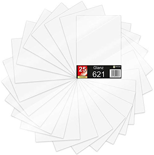 25 x Din A4 Bögen Plotterfolie 621/631 Selbstklebende Folie im Set Vinyl zum Plotten DIY Bastelfolie Sticker Beschriftung Aufkleber 29,7x21cm (Weiß matt, 25er Set)