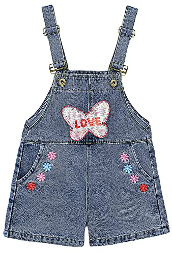 Peacolate 4-10 Años Niña Peto Para Mezclilla Monos Cortos Bordados Mariposa Lentejuelas Pantalones Cortos de Mezclilla(mariposa,4-5 años)