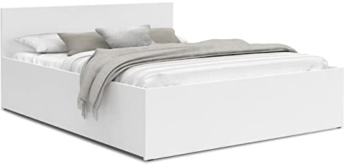 FurnitureByJDM Bett 140x200 mit Stauraum – Doppelbett mit Bettkasten und aufklappbarem Lattenrost – Modernes Stauraumbett mit Liftfunktion (Weiß)