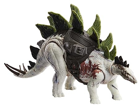 Mattel Jurassic World Dominion-dinosauriefigur, Gigantic Trackers Stegosaurus med attackrörelse och spårare, leksakspresent för fysisk och digital lek HLP24