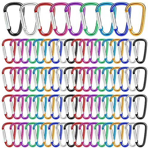 72 Pièces Mousqueton Aluminium Petit Mini Mousqueton D Anneau Porte Clés with Snap Hook Carabiner Clips