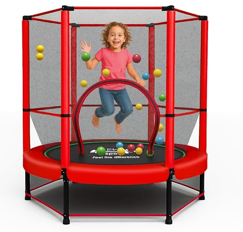 FK Sports 55 Rebounder Trampolines for Toddlers, Kids with Safety Enclosure Net, Bungee, Anti-Skid Pad & Steel Frame, Indoor & Outdoor Kids Trampoline - Mini Trampoline from Age 1 to 11 Childern