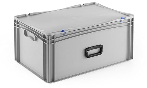 DIE BOX FABRIK Robuster Eurobehälter mit Tragegriff & Scharnierdeckel | Stapelbarer Kunststoffkoffer für Lager & Transport | Aufbewahrungsbox für Werkzeuge, Logistik & Industrie (600x400x283 mm)