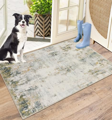 Capslpad Dirt Trapper Door Mat 50x80cm, Non-Slip Door Mat Indoor, Machine Washable Entrance Rug, Modern Abstract Soft Inside Floor Mat for Entryway, Front Back Door, Muddy Wet Shoes and Paws, Beige