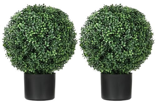 HOMCOM Plantes artificielles, Lot de 2 Plantes artificielles résistantes aux UV en Pot de Fleurs, buis de 52 cm, Plante d'intérieur pour Jardin, Salon, Vert