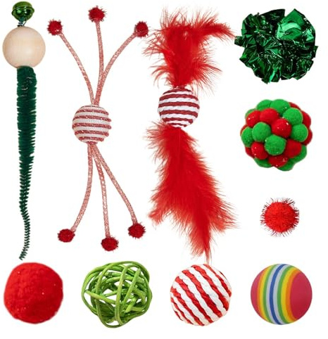 Yonuaret Juguetes navideños para Gatos,Juguete para Masticar para Gatos Resistente a Las mordeduras | Juguetes interactivos para Gatitos, Juego de Juguetes navideños para Gatos con Rompecabezas para