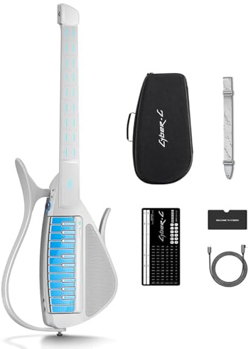 Enya CYBER-G smart gitarr utan strängar – innovativ tyst och e-gitarr med LED-knappar, trumma och bas, hundratals förinställningar, interaktiva ackordsappar för lärande, träning och prestanda – svart