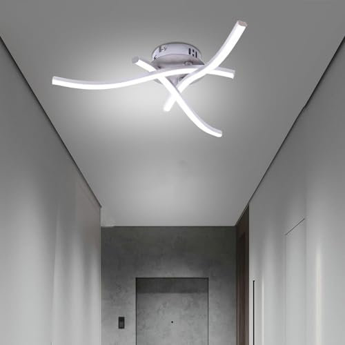 ZONJIE Ceiling Lights - 21W 1600LM Modern LED Ceiling Light Kitchen Ceiling Lighting Curved Silver Living Room Ceiling Lights, 3 Built-in LED Boards Waved Pendant Lamps (Cool White)