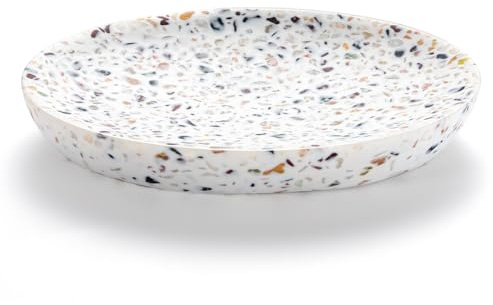 Luxspire Jabonera de Resina, Plato de Jabón Elíptica, Jabonera para Baño, Bandeja de Jabón para Duchar en Baño o Hogar, Jabonera Oval Multifuncional, Terrazo