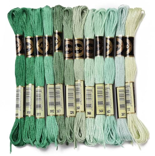 CABODYALS 12 matassa 105 iarde 6 fili Filo Da Ricamo Variegato Verde Sfumato Crewel Braccialetto dells'Amicizia Filo Punto Croce Filo colonneto Filo Sfuso per Cucito A Mano Gioielli Ricamo Lavoro A Ma