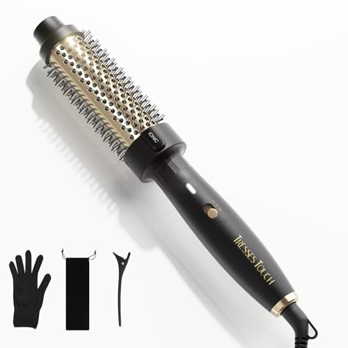 Tresses Touch Thermal Brush, Thermobürste Negativ-Ionen, Wärmebürste Rundbürste mit 2 Temperaturstufen, Stylingbürsten Universal-Spannung, Tourmalin-Keramik, Dual-PTC 30s-Schnellwärmung, Gold