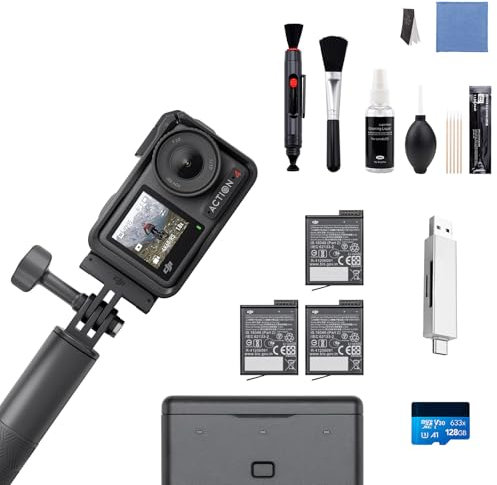 DJI Osmo Action 4 Adventure Combo - 4K/120fps Waterproof Action Camera with a 1/1.3-Inch Sensor, 10-bit & D-Log M Color Performance, 155° FOV, Up to 7.5 h with 3 Extra Batteries, Outdoor Camera