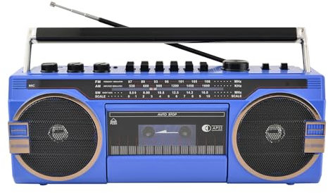 Lettore di cassette portatile Boombox, registratore multifunzione vintage con batteria integrata, lettore TF MP3/Bluetooth, stile classico anni '80