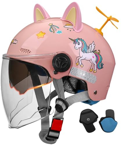 Casco Jet Per Moto Per Bambini Con Visiera Parasole, Casco Aperto Per Bambini E Bambine Dai 4 Ai 12 Anni, Casco Per Ciclomotore Per Bambini Omologato ECE 22.06 D,50-56cm