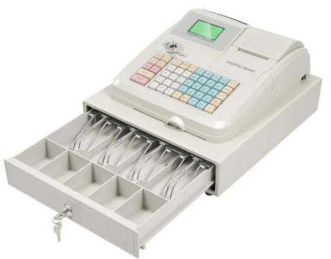 Elektronisk kassaregister, 48 tangenter, elektroniska fyrkantiga kassaregister, 8 digitala LED-displayer, med myntlåda, för småföretag, detaljhandel, restaurang, stormarknad