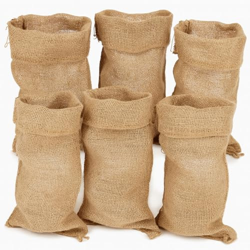 Jute Sacks Set of 6 60 x 30 cm Load Capacity 20-25 kg 100% Natural Fibre Jute Reusable, Breathable & Stable Frost Protection, Potato Bag, Plant Protection