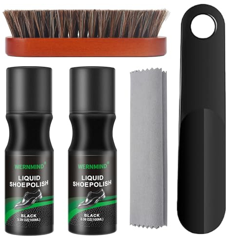 WERNMIND Kit de cirage de chaussures noir 100 ml - Kit de cirage instantané pour bottes et chaussures - Entretien et protection du cuir - Séchage rapide - Pas de polissage nécessaire