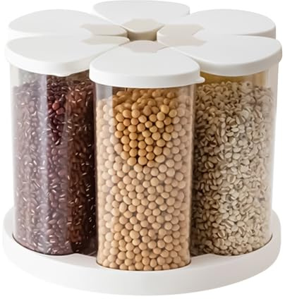 Generico Distributore Per Riso E Cereali - Distributore Rotante Per Alimenti E Portariso - Organizzatore 6 Scomparti per Farina Zucchero Legumi Caramelle Snack Dispensa Cucina