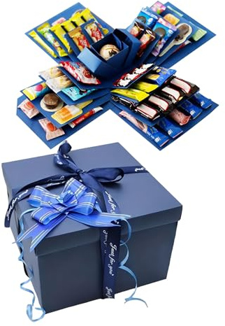 5-Tier Explosion Gift Box: The Ultimate DIY Surprise Box for Birthdays, Anniversaries – Personalise with Photos, Premium Chocolates & Sentimental Keepsakes for an Unforgettable Gift (blue)